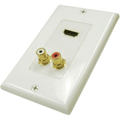 1 HDMI and 2 RCA Wall Plate - White