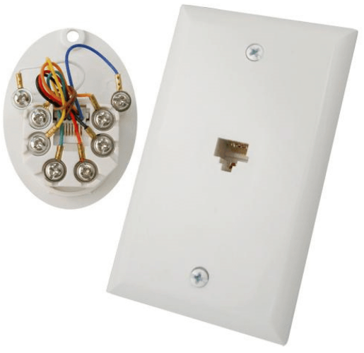 RJ45 Flush Mount Wall Plate 8 Conductors High-impact ABS construction Comes with matching-color screws Smooth finish Available in White or Ivory Works with Vertical Cable’s CAT5E Patch Cords UL Listed white