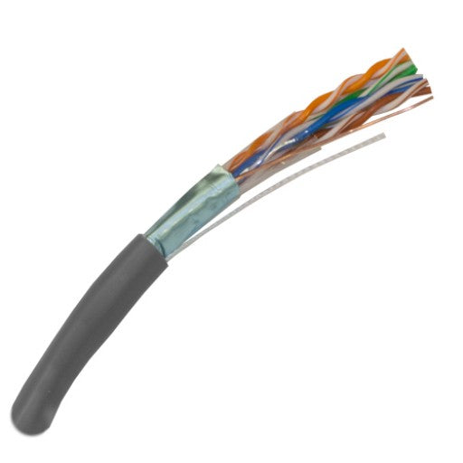 CAT5E Shielded Plenum Cable 350MHz, 24AWG, STP, CMP, 4 Pair, Solid Bare Copper, 1000ft. grey