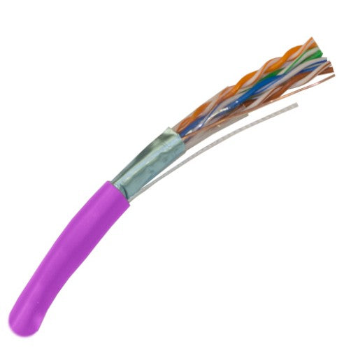 CAT5E Shielded Cable 350MHz, 24AWG, STP, 4 Pair, Solid Bare Copper, 1000ft. purple