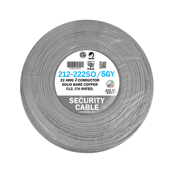 22AWG, 2 Conductor Solid - 500ft. Coil - J2R Cabling Supplies 