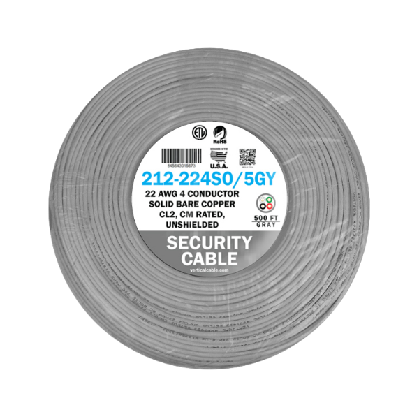 22AWG, 4 Conductor Solid - 500ft. Coil - J2R Cabling Supplies 