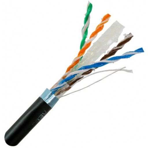 CAT6 550MHz Shielded Direct Burial Outdoor Cable 1000ft. Gel Filled - Black - J2R Cabling Supplies 