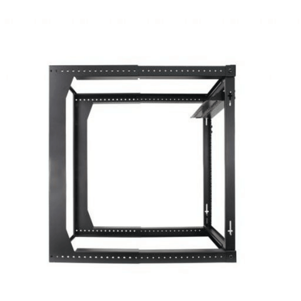 12U Open Wall Mount Frame Rack with Hinge. Swings Out. Includes M6 screws and cage nuts. Adjustable depth from 18