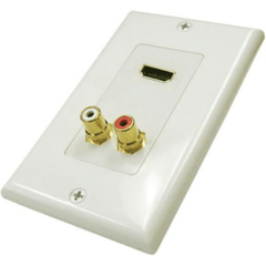 1 HDMI and 2 RCA Wall Plate - White