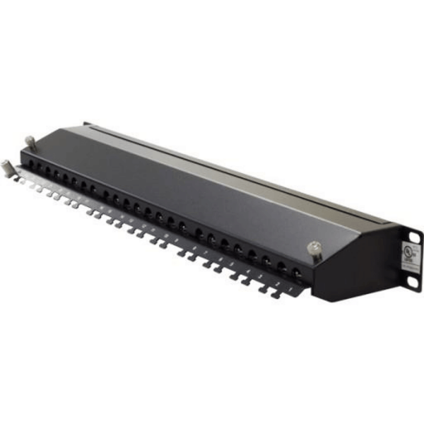 Backwards compatible with CAT6 and CAT5e Shielded to protect against EMI, RFI High Impact Patch Panel Tough Black Painted Finish Number Labeled for Easy Identification Writable & Erasable Marking Surfaces 568A & 568B Wiring Color Codes Krone Type IDC (22-26AWG) 1U;  W: 19   H: 1¾   D: 4 inches UL Listed, RoHS Compliant