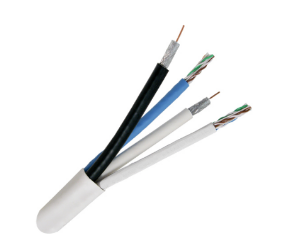 Bundle Cable - RG6U with CAT6 Solid, PVC Jacket - White - J2R Cabling Supplies 