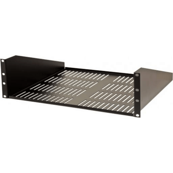 1 piece Vented single-sided shelves are center mounted between the upright rails of all standard 19 panel width open racks, server enclosures and network enclosures.