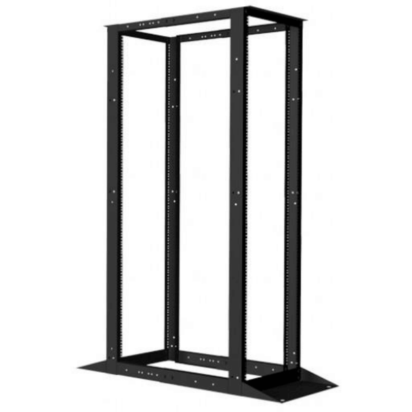 45U 4 Post Adjustable Open Rack Enclosure - Steel Frame - Black - J2R Cabling Supplies 