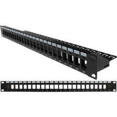 Blank Patch Panel with Support Bar- 24 Port - 1U - Black