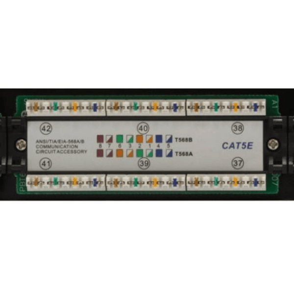 High Impact Patch Panel Made of sturdy, rolled-edge, anodized steel Color-coded for T568A and T568B wiring schemes 110 Style Punch-down Insertion life cycle: 750 cycles (minimum) / I.D.C. 250 cycles (minimum) 4U;  W: 19   H: 6   D: 1¼   inches Cable Ties, Screws Included UL Listed, RoHs Compliant