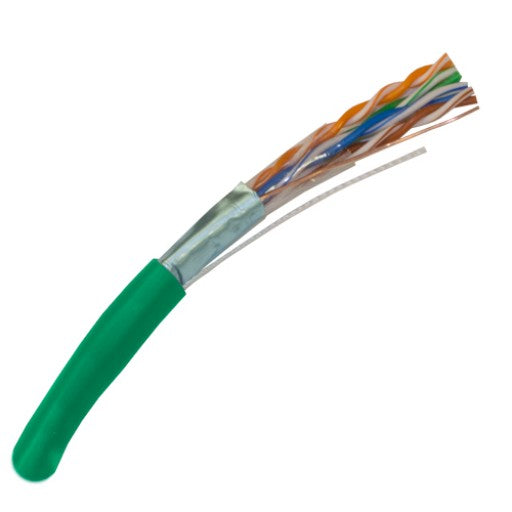 CAT5E Shielded Cable 350MHz, 24AWG, STP, 4 Pair, Solid Bare Copper, 1000ft. green