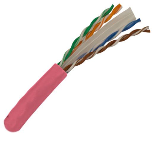 CAT6 Cable 550MHz, 23AWG, UTP, 4 Pair, Solid Bare Copper, 1000ft. pink
