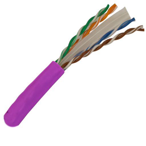 CAT6 Cable 550MHz, 23AWG, UTP, 4 Pair, Solid Bare Copper, 1000ft. purple