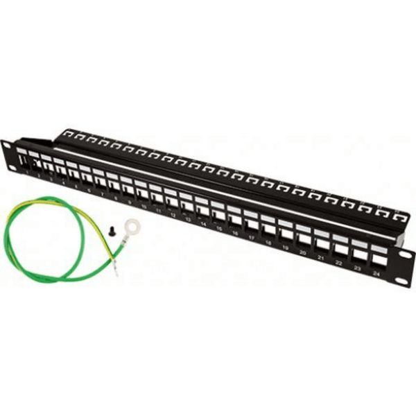 Blank Patch Panel - 24 Port - with Ground for Shielded Jacks - J2R Cabling Supplies 