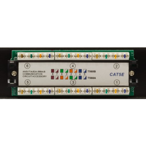 High Impact Patch Panel Made of sturdy, rolled-edge, anodized steel Color-coded for T568A and T568B wiring schemes 110 Style Punch-down Insertion life cycle: 750 cycles (minimum) / I.D.C. 250 cycles (minimum) 1U;  W: 19   H: 1¾   D: 1¼   inches Cable Ties, Screws Included UL Listed, RoHs Compliant